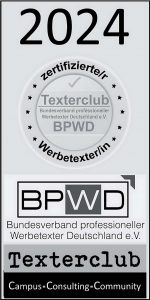 Siegel als zertifizierten Werbetexterin 2024 vom Texterclub und BPWD